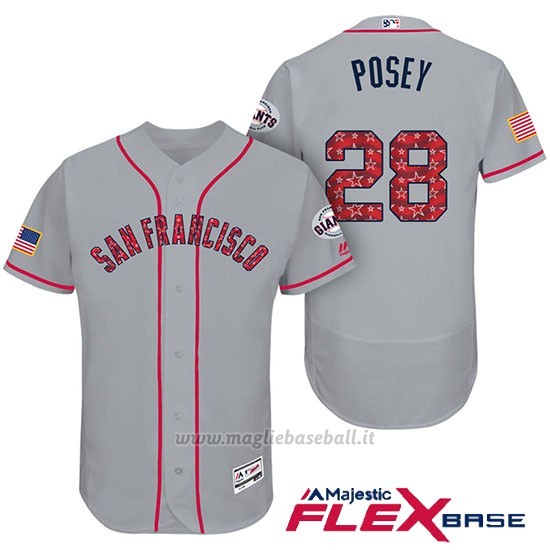 Maglia Baseball Uomo San Francisco Giants 2017 Estrellas y Rayas Buster Posey Grigio Flex Base